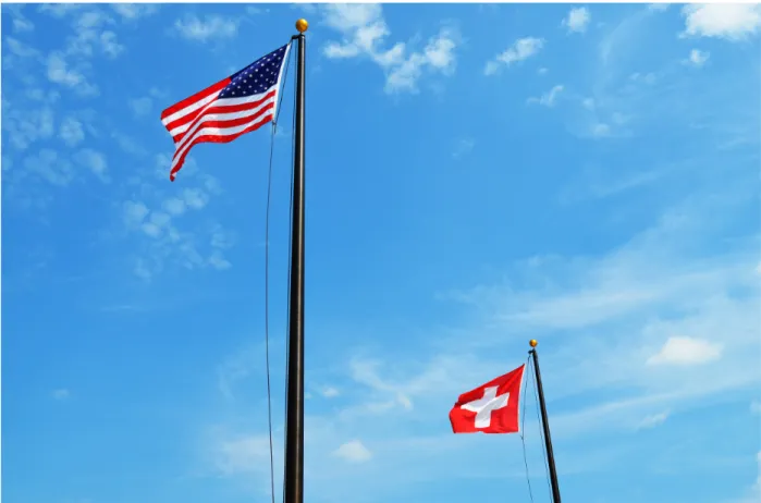 Figure 9: American and Swiss Flags in Berne Square 