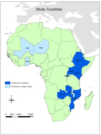 Figure 1: Countries in school analysis and overall study 