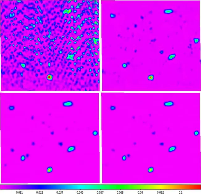 Fig. 26.— Top Left: Background-subtracted mapping of, from right to left, 3C 84, NRAO 1560/1650, 3C 111, 3C 123, 3C 139.1, and 3C 147, as well as fainter sources, acquired with the 40-foot in L band, using a maximum slew speed nodding pattern