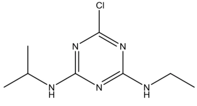 Figure 2. The structure of atrazine observed at 216 m/z when protonated. 