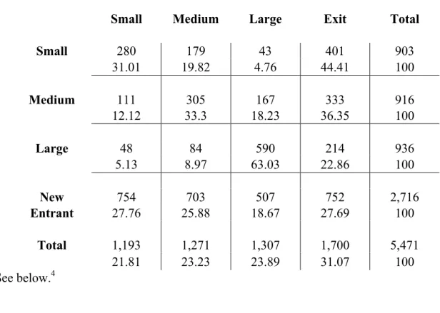 Table 5: Transition Matrix of Firms from 1995-2005 
