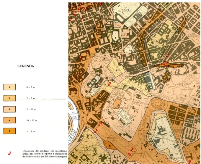 Figure 9. A detail of the map of the anthropic and alluvial fill at Rome. This is the area relevant to my study