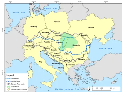Figure 1. Map of Danube River basin and Tisza River sub-basin. Source: authors, using data from EUROSATA (2014), ICPDR (2013), andLehner et al