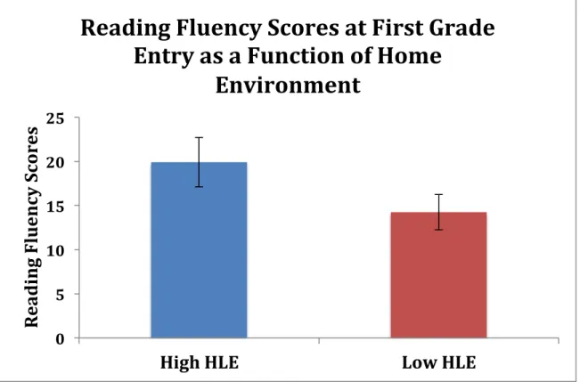 Figure 2.  Children’s performance on the Reading Fluency task at the beginning of the first grade  as a function of home environment