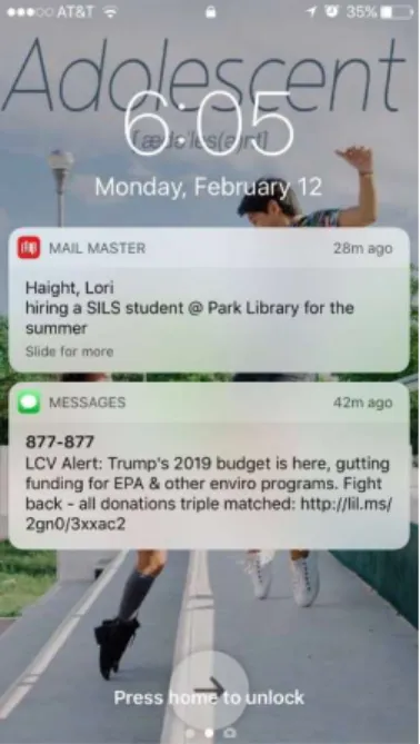 Figure 2. A reminders notification  appearing when another app is  open inside an iPhone 