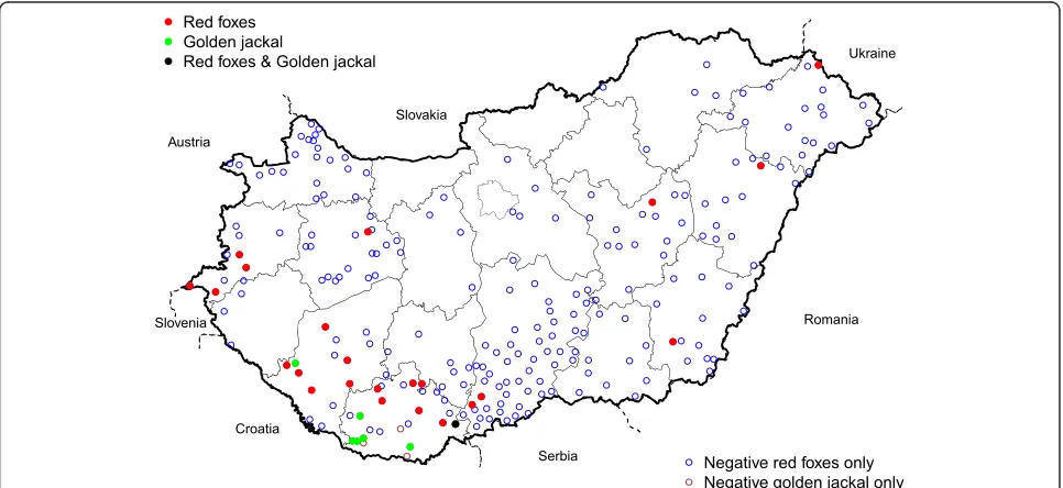 Figure 1 Geographical locations where red foxes and golden jackals were sampled and H