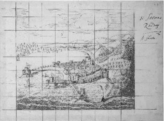 Figure 3a - Entry 1, scene 1, shutter, prospect of Rhodes. Devonshire Collection, Chatsworth,  reproduced by permission of Chatsworth Settlement Trustees