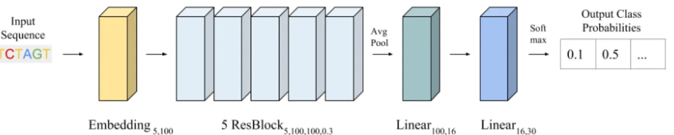 Figure 3.3. Residual Network Architecture used in this work. LeakyReLU was used after the  Embedding layer