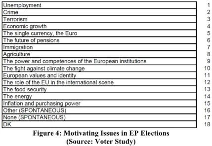 Figure 4: Motivating Issues in EP Elections  (Source: Voter Study) 