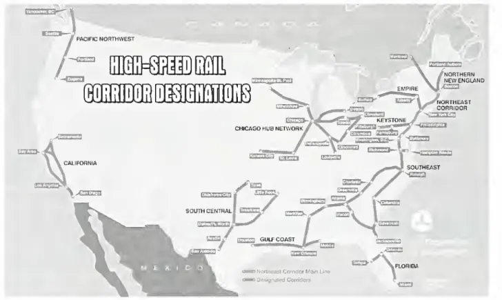 Figure 1. High-speed rail corridor destinations. Image courtesy of Terry Chastain.