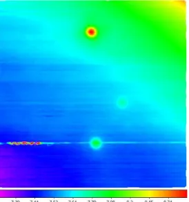 Figure 4: Raw map of Virgo A (top), 3C 270 (center  right),  and  3C  273  (bottom),  acquired  with  the   20-meter in L band, using a 1/10-beamwidth horizontal  raster