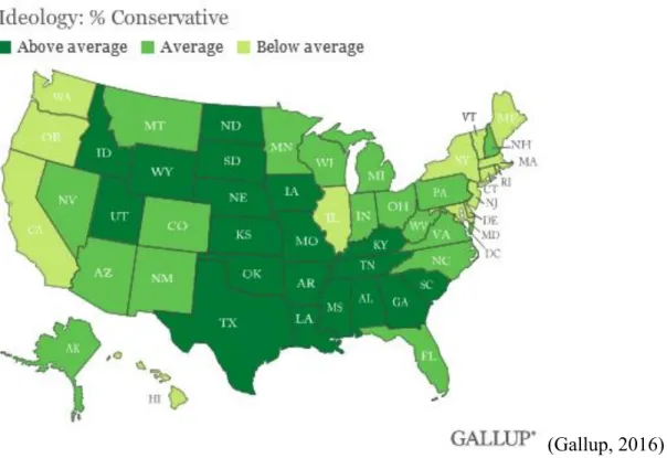 Figure 1: Percentage of Conservative Ideology by State 