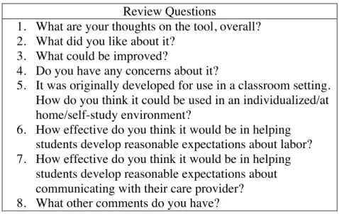 Table 3: Questions for Content/Validity Reviewers  Review Questions 