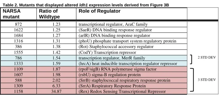 Table 2. Mutants that displayed altered ldh1 expression levels derived from Figure 3B 