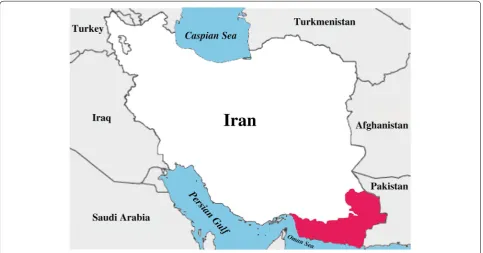 Figure 1 Map of Iran, highlighting the location of the malaria endemic areas.