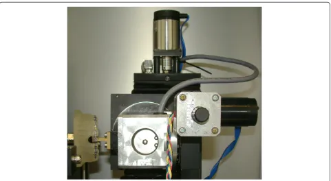 Fig. 1 The positioning table of the OMSS with the model mounted on it. Its torque-force sensor replaced the right central incisor