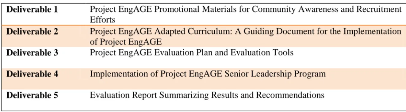 Table 2: Major Deliverables 