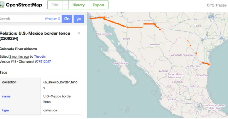 Figure 2-3. OpenStreetMap data on the US-Mexico border fence. 