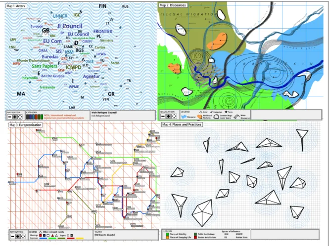 Figure 2-6. Screenshots from each of the 4 MigMap visualizations. 