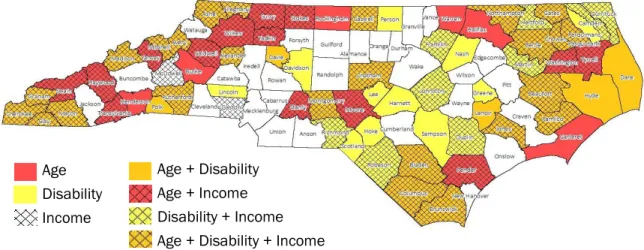 FIGURE 4. Counties with high need for URP projects based on age, disability, and income