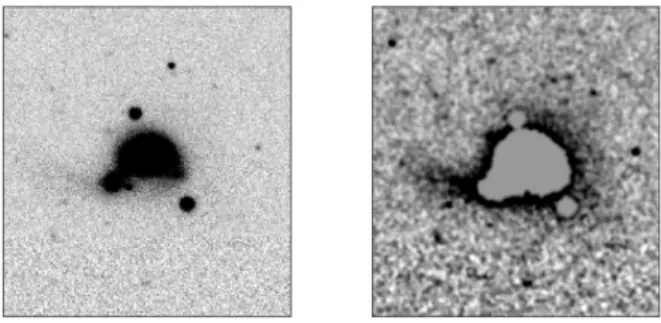 Figure 2. Original DECaLS image of rf0464, as well as the smoothed and masked thumbnail