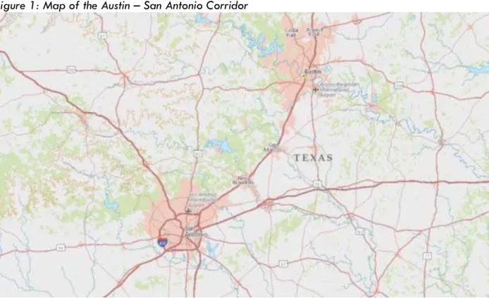 Figure 1: Map of the Austin – San Antonio Corridor 