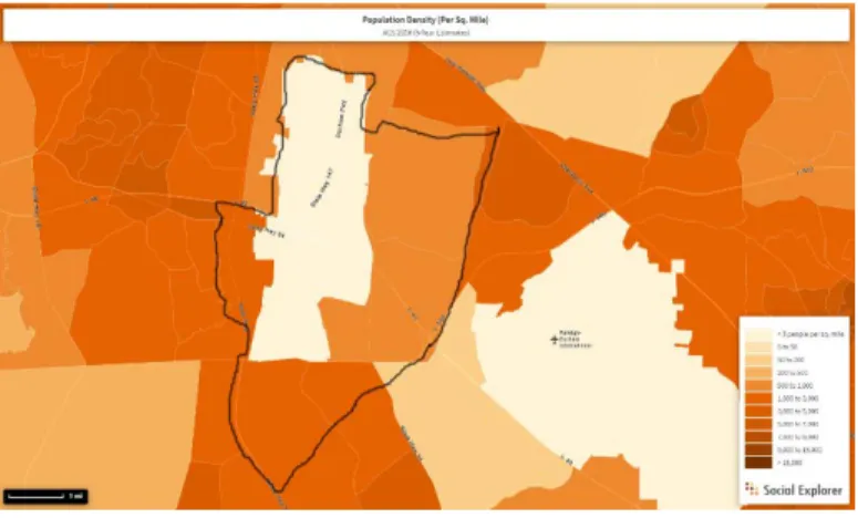 Figure 3. Population Density of Go OnDemand Service Area (Block  Group-level data, Source: ACS 2016) 