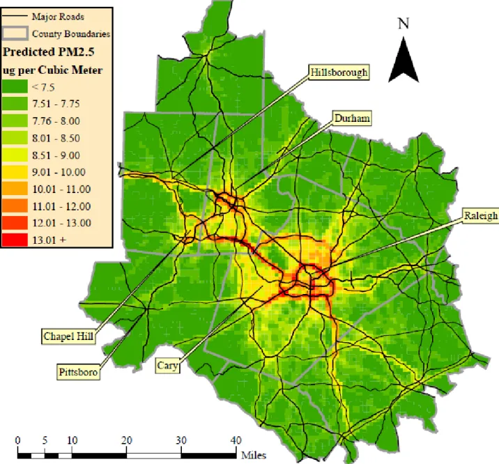 Figure 5. Predicted PM 2.5  Concentrations, Base Case  Base Case Attributable Mortality 