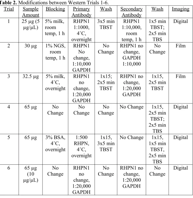 Table 2. Modifications between Western Trials 1-6.