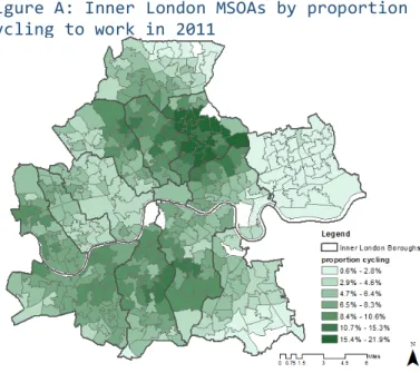 Figure	  B:	  Inner	  London	  MSOAs	  by	  proportion	   of	  workers	  in	  creative	  industries	  in	  2011	  