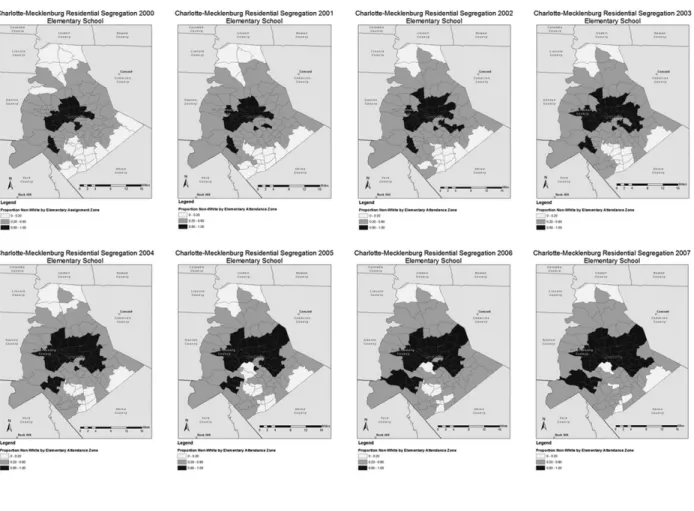 Figure 7:  2 Residential segregation, elementary school pupil assignment zones, 2000-2007  (Liebowitz and Page, 2015) 