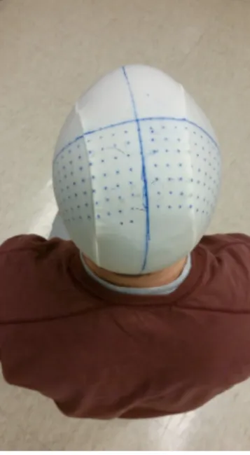 Figure 2. Image of 1x1 grid on a lycra swim cap