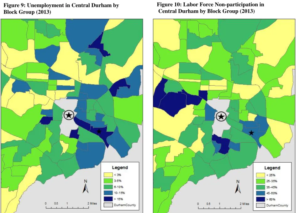 Figure 9: Unemployment in Central Durham by   Block Group (2013) 