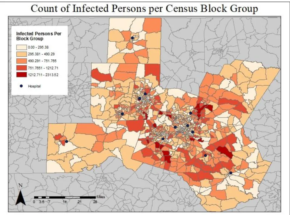Figure 7 – Count of total infected persons per block group 