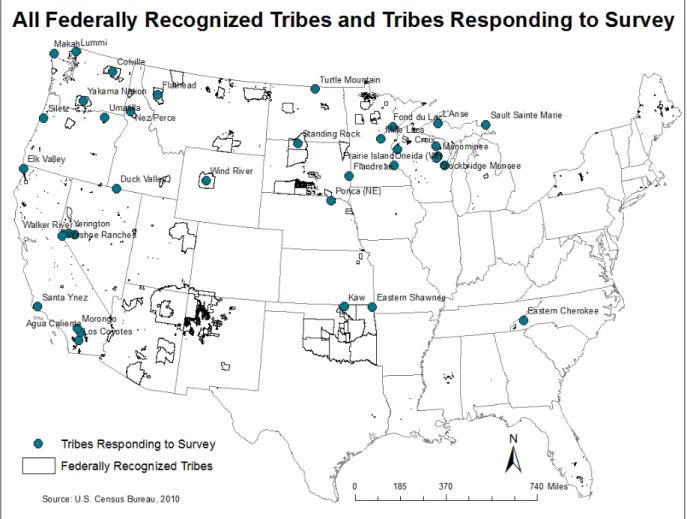 Figure	
  1:	
  Map	
  of	
  All	
  Federally	
  Recognized	
  Tribes	
  and	
  Tribes	
  Responding	
  to	
  Survey	
  