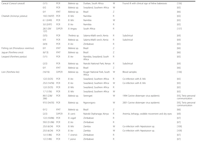 Table 1 Molecular and serological studies performed on Babesia spp. and Theileria spp