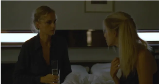 Figure 10: Screen at 1:04:15: The shrewd and  calculating Barbara contrasts strongly with the young  dreamer Steffi 