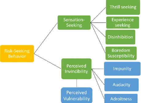 Figure 1: Conceptual Model of Risk Seeking Behavior, Perceived Invincibility, and  Survey Development 
