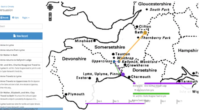 Fig 3. My attempts to map Persuasion using Neatline.  