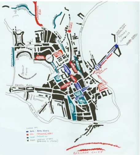 Fig. 5. Map of Bath. Source: Ezra, Nadine. Map of Bath. Digital image. Where's Where in Jane Austen's Novels