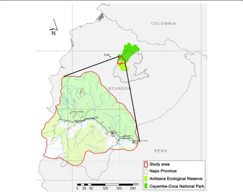 Figure 1 Study area in Ecuador (vector layers courtesy of EcoCiencia Foundation).