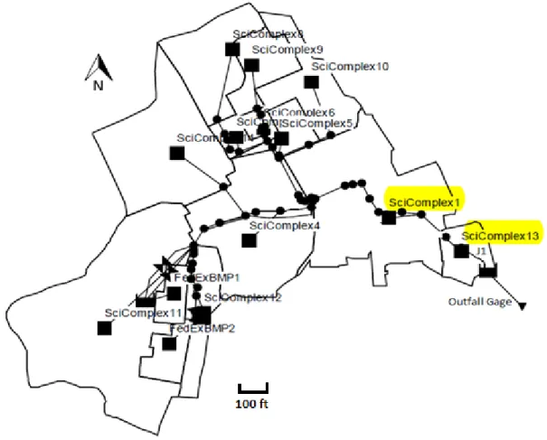 Figure 12: Modified model showing different sub catchments used for the analysis. 
