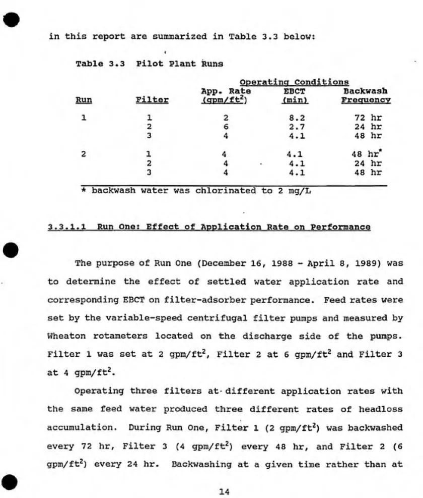 Table 3.3  Pilot Plant Runs