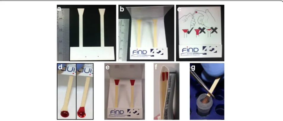 Figure 1 Shaped filter device for sampling and archiving 20being filled by placing it against a blood spot until the inverted triangle shape is filled.mounted inside a polyester coated, folded card sleeve.devices ready for storage