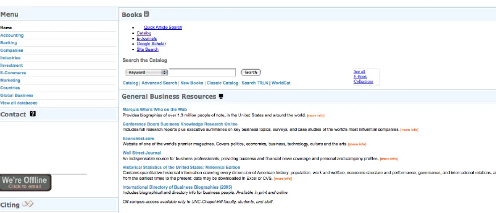 Figure 2: Representative sample of UNC HTML subject guide 