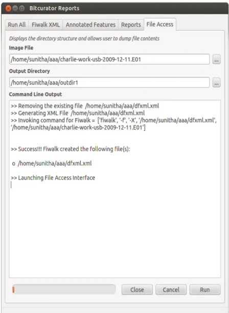 Figure 1: BitCurator Reporting tool launching File Access  Interface