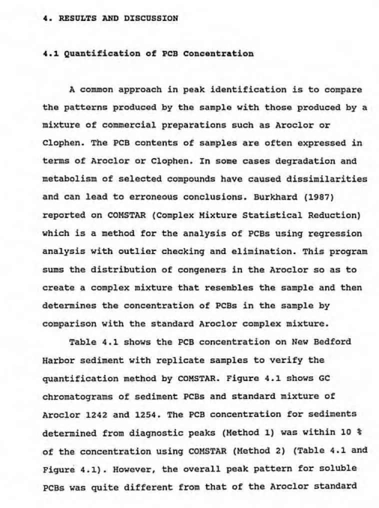 Table 4.1 shows the PCB concentration on New Bedford