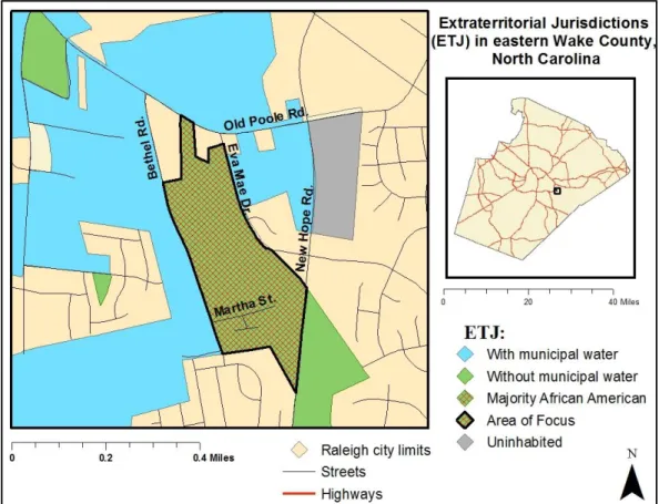 Figure 1. ETJ community of interest located east of I-440 and south of US-264 in eastern Wake  County