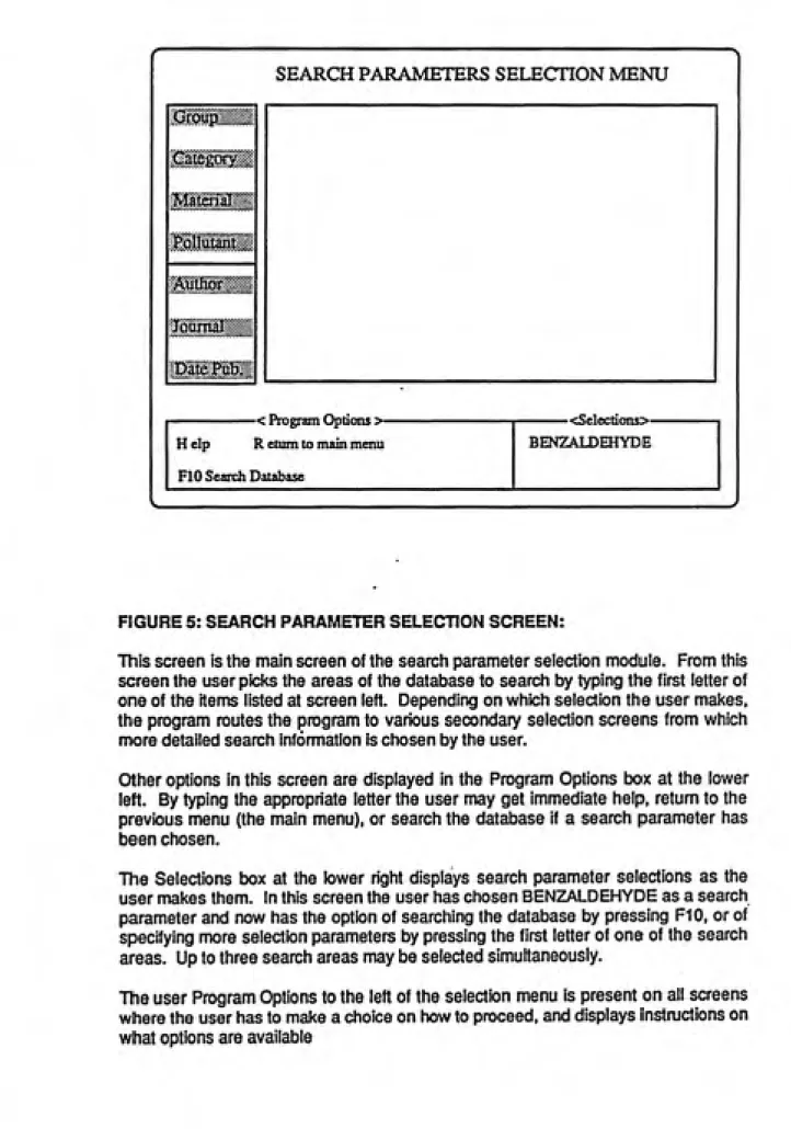 FIGURE 5: SEARCH PARAMETER SELECTION SCREEN: