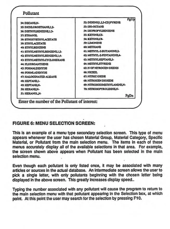 FIGURE 6: MENU SELECTION SCREEN: